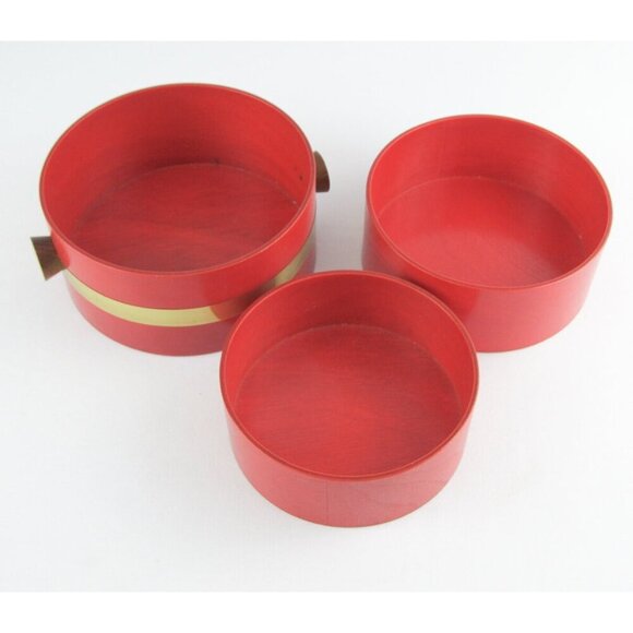 Mid Century modern wooden bowl, Japanese red nesting bowls by Nippon Saito, - Picture 1 of 7